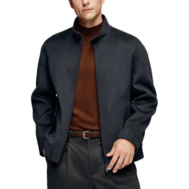 丹宁哲学 纯羊毛手工双面呢纯色长袖立领标准夹克 男款