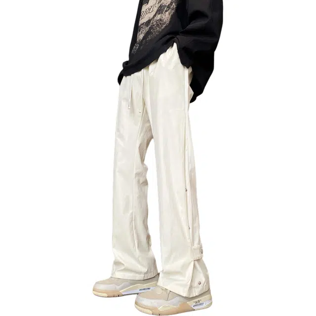 顶峰保罗 薄款透气排扣痞帅直筒阔腿长裤情侣款凉感舒适宽松小众百搭设计感显瘦显高休闲裤 男女同款