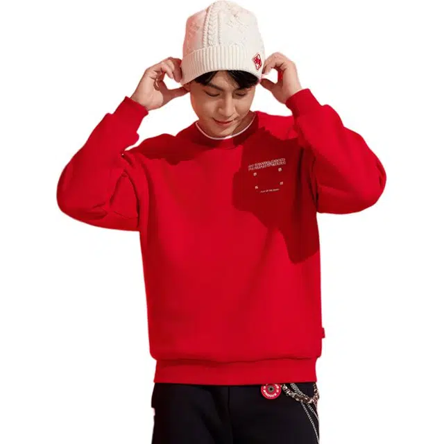 乔丹 质燥运动生活系列 字母圆领舒适透气百搭休闲宽松卫衣 男款 锦鲤红