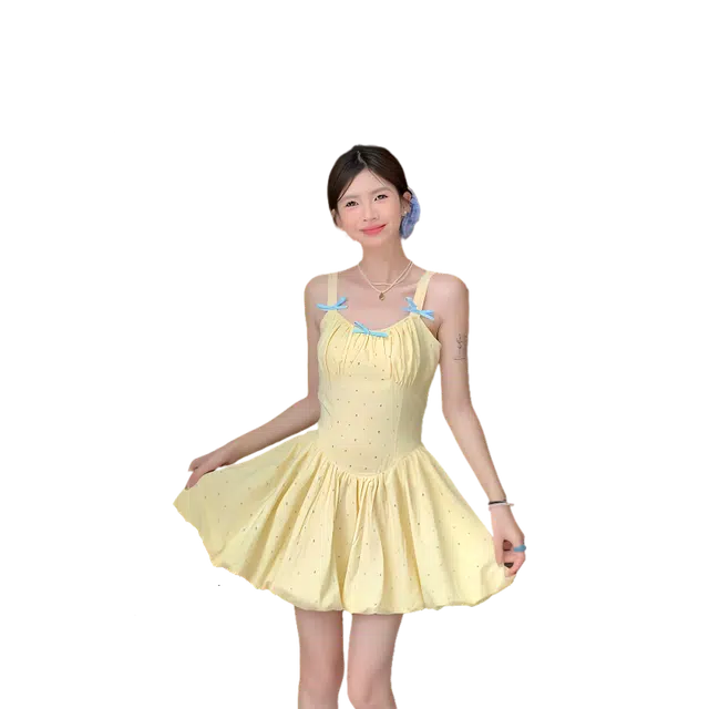 北极绒 夏日氛围感波点纯欲甜美风香芒绝美蓬蓬短裙吊带连衣裙 女款