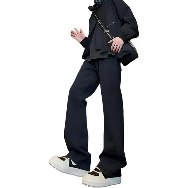 八哥 美式不规则废土风质感基础款弯刀裤复古弹力阔腿显高显瘦垂感百搭时尚高级感运动舒适柔软不硬个性简约牛仔裤 男女同款