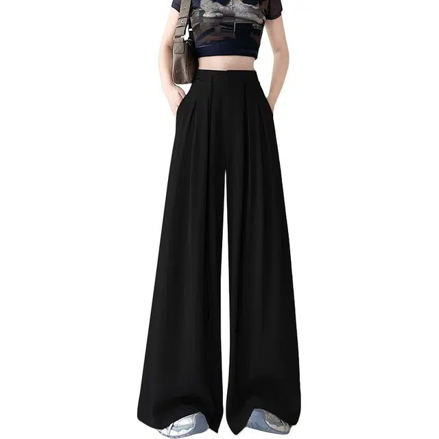 缪斯的诱惑 冰丝西装阔腿裤夏季高腰垂感直筒山本裤休闲裤 女款