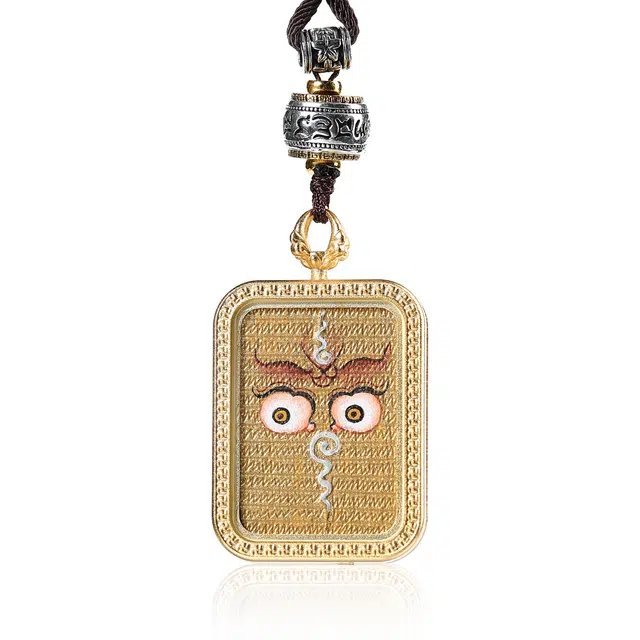 喃呢 藏式热贡手绘唐卡黄财神法眼 新中式都市文玩国风国潮旺福平安吉祥好运 合金 项链 女