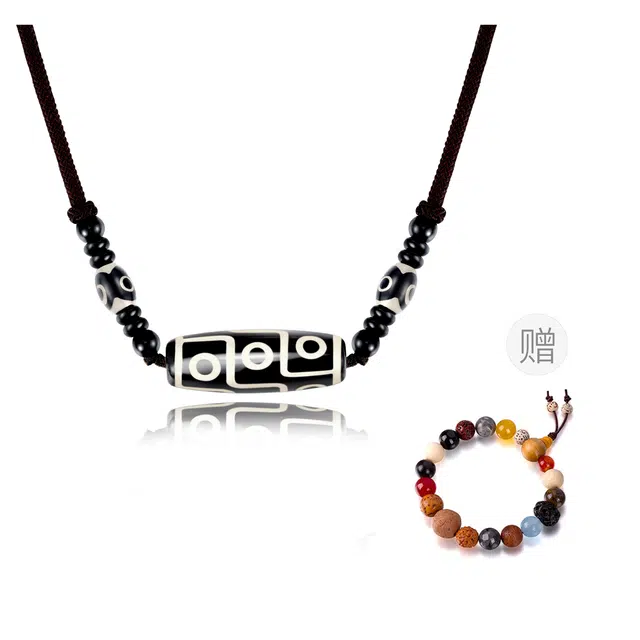 中国黄金 央创时尚 九眼天珠手编绳挂绳 藏式 吉祥平安 转运小众设计感 玛瑙 项链 男女同款情侣款