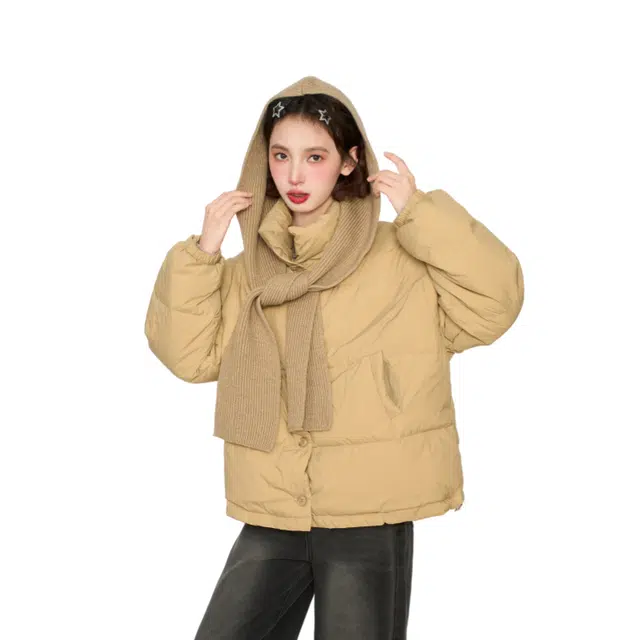 柏黛妃 披肩短款立领加厚保暖韩系面包服外套棉衣棉袄棉服 女款 卡其色