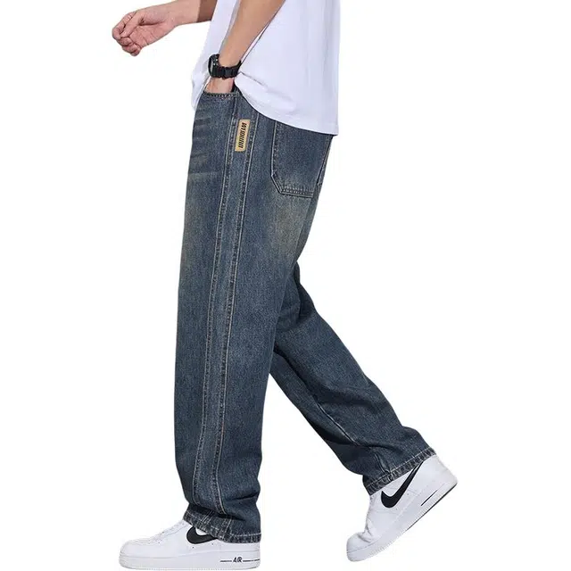 么宁 美式高街水洗做旧宽松直筒简约百搭潮流时尚舒适透气个性痞帅休闲运动牛仔裤 男女同款