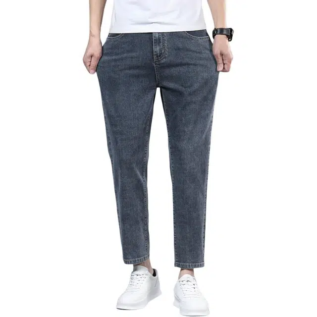 宝米卡 超薄款九分裤弹力宽松直筒简约百搭牛仔裤 男女同款