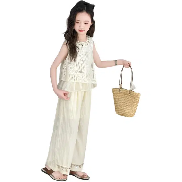 天才小熊休闲运动套装 女童夏季大童潮牌小孩衣服 小女孩 波西米亚无袖 洋气时髦 漂亮 甜美