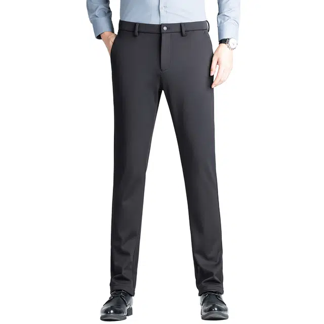 富铤 加绒加厚纯色简约百搭舒适保暖挺括商务休闲西装裤 男款 黑色