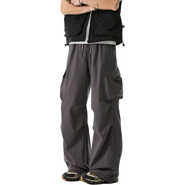 隐狼世家 褶皱薄款宽松潮牌美式工装裤休闲裤 男款