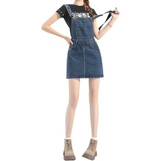 玫丝朵 学院风减龄少女百搭休闲背带牛仔短裙 女款