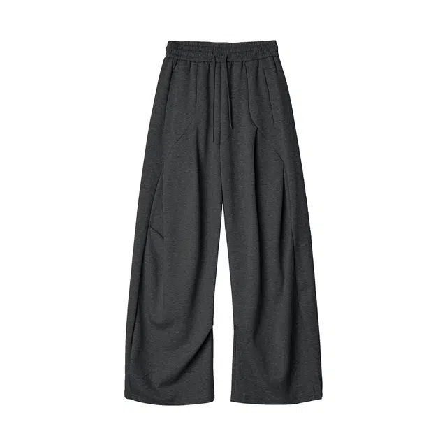 中国航天 结构拼接褶皱纯色基础款潮流简约百搭舒适中腰日常通勤街头痞帅显瘦宽松阔腿裤垂感拖地直筒休闲裤 男女同款