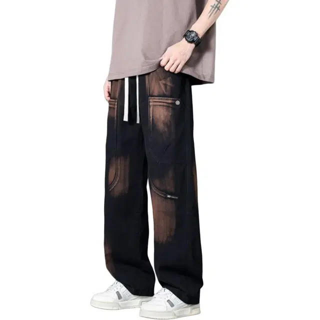 宝米卡 美式潮牌宽松直筒长裤休闲复古潮流时尚舒适牛仔裤 男女同款