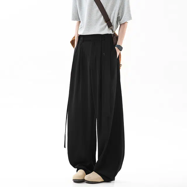 佐菲利 美式飘带设计感阔腿西裤夏季潮牌直筒西装裤高级感垂感裤子休闲裤 男款