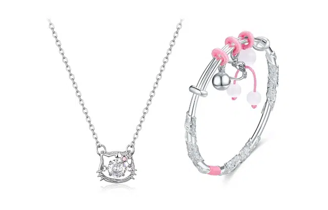 尚银福 萌趣猫咪系列 森系小清新萌趣可爱少女心时尚优雅气质 轻奢高级感小众创意设计在逃公主跳动的心锁骨链套装 好运 合金 项链 女款