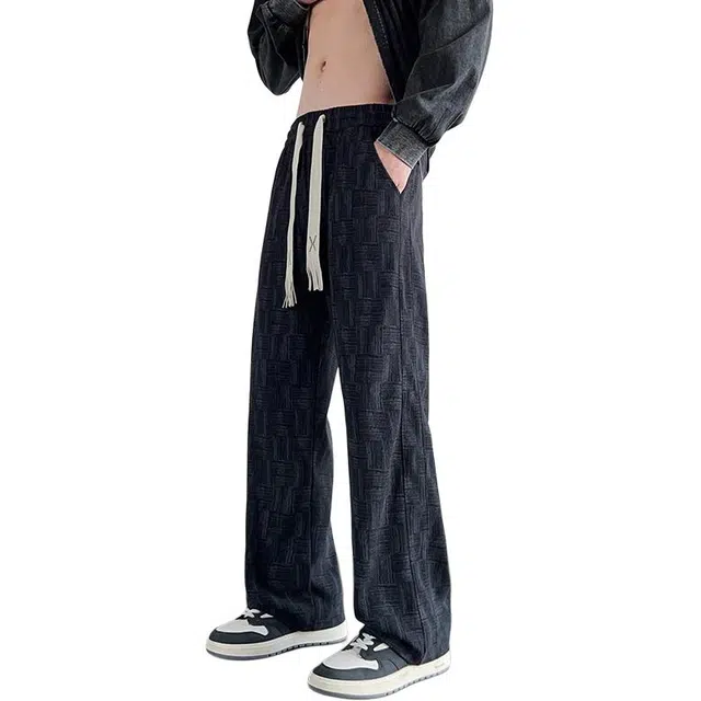 物质公式 小花设计刺绣弯刀纯棉多口袋直筒工装裤保暖亲肤宽松伞兵裤休闲裤 男女同款 花黑色