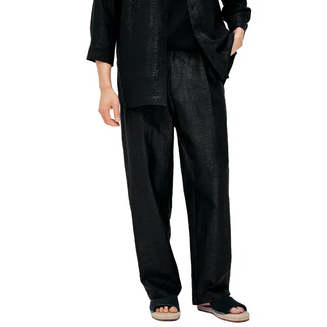丹宁哲学 高端真丝香云纱轻盈飘逸宽松半松紧腰休闲裤 男款