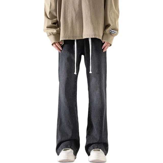 煦加 水洗做旧弯刀直筒微弹牛仔裤 男款