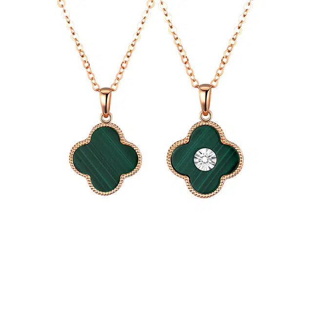 施洛尼 幸运四叶草  新中式轻奢高级感小众设计甜美少女感锁骨链 孔雀石 玉石项链 女