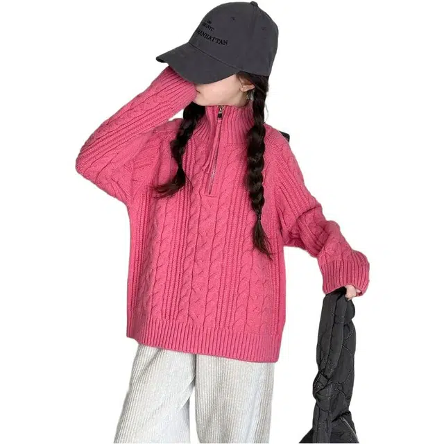 雅鹿毛衣 高领舒适简约长袖 玫粉色 青少年