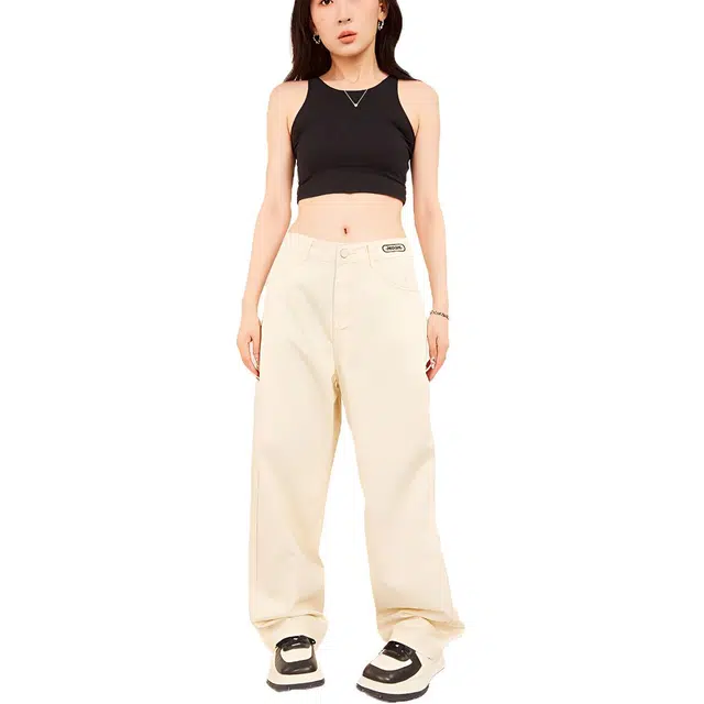 木果果木 高腰拖地裤有弹力拉链针织运动裤 女