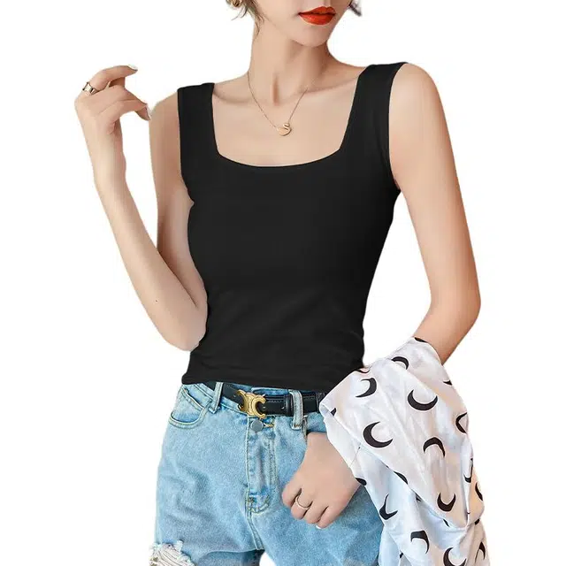 善己 纯色方领无袖休闲百搭美背内搭外穿背心 女款