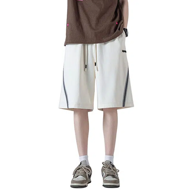 佐菲利 美式条纹拼接夏季外穿中裤痞帅运动宽松透气五分裤休闲短裤 男款