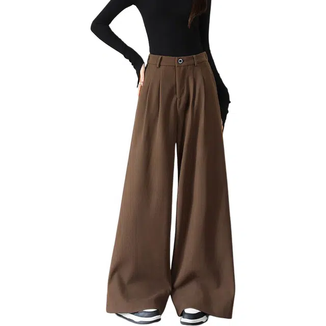 法文箱子 纯色高腰垂感宽松阔腿休闲裤 女款