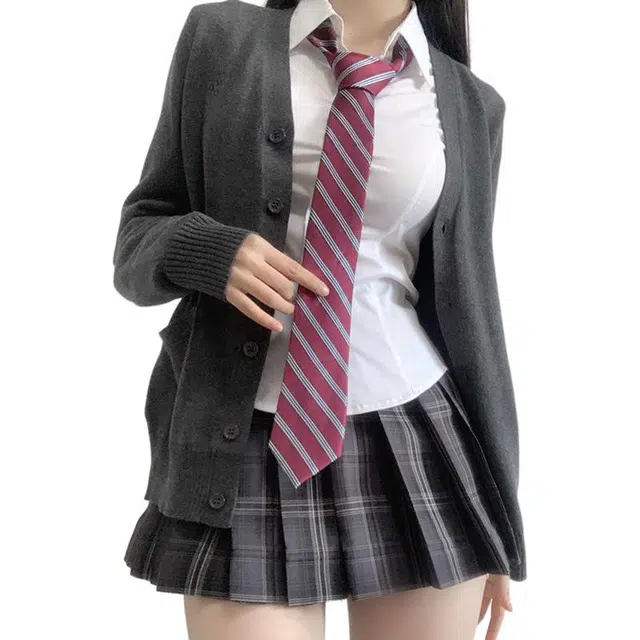 东鲸岁时记 学院风修身长袖衬衫格子伯克利半身裙针织开衫制服 女款