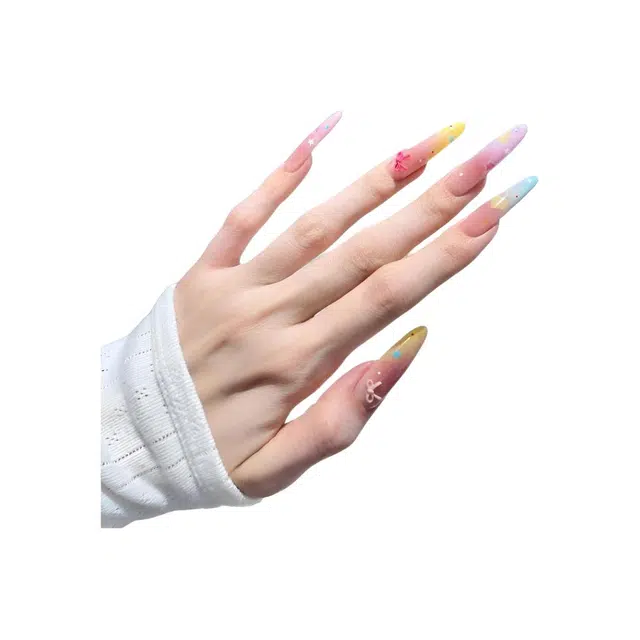 嘉比兔 夏季多巴胺少女美甲马卡龙色系渐变腮红爱心星星穿戴甲立体蝴蝶结  杏仁浅色晕染 可爱