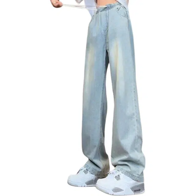 沃马 美式高街时尚百搭简约休闲流行牛仔裤 男女同款 浅蓝色