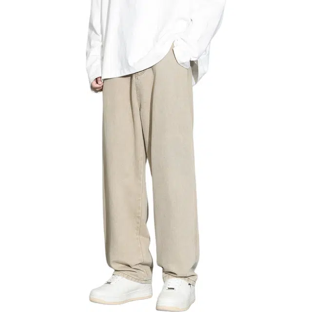 瑞梵帝斯 时尚日常百搭美式水洗做旧高街简约柔软亲肤休闲垂感中腰直筒牛仔裤 男款