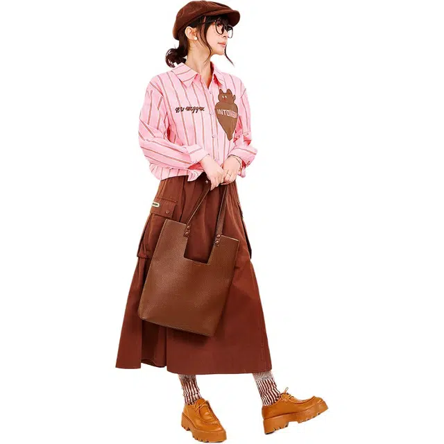 木果果木 春,秋 慵懒竖条纹学院风衬衫 宽松 女款