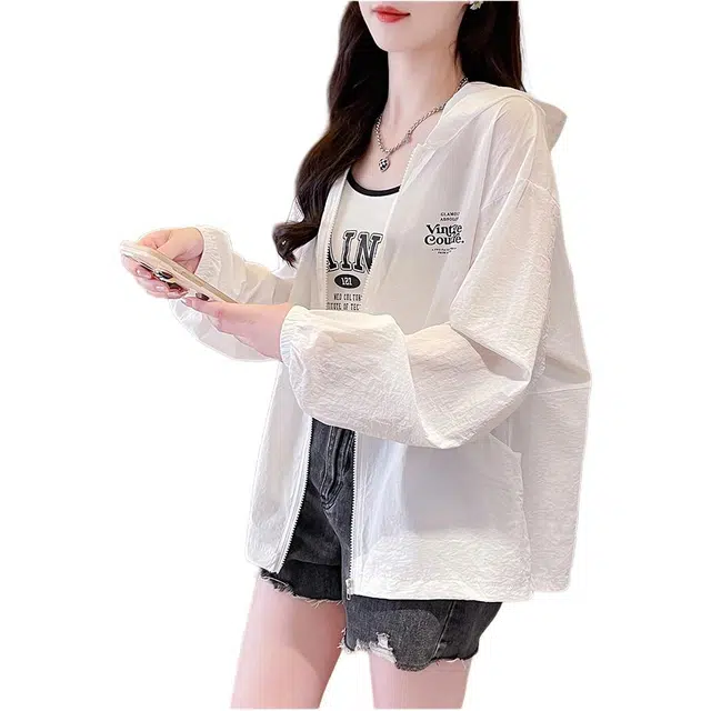 水中花 防晒少女初中高中学生宽松透气薄款百搭长袖夹克外套 女款