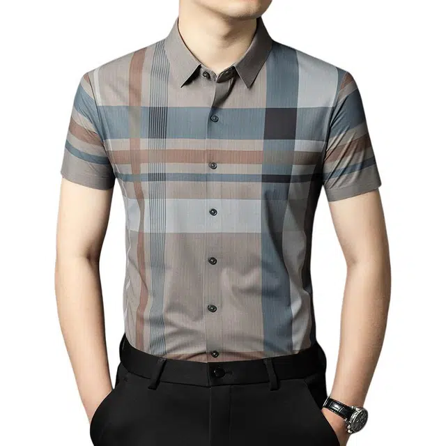 老爷车 凉感舒适亲肤无痕格子短袖衬衫 男款