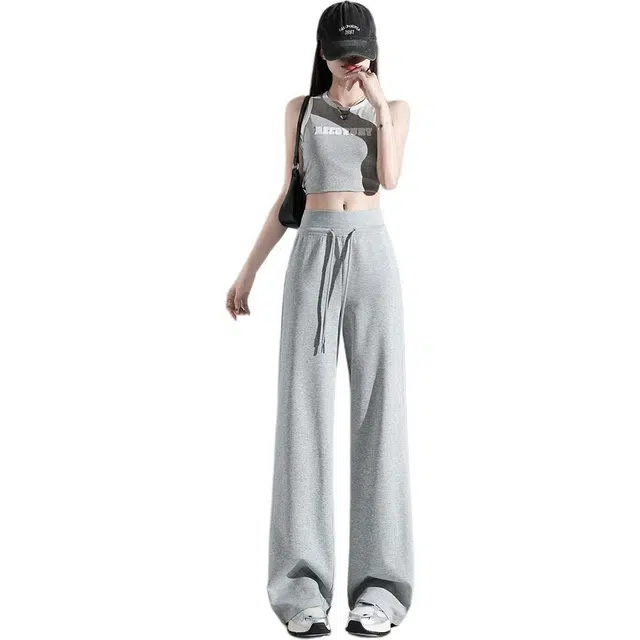 黛尔佳人 薄款微喇运动高腰拖地百搭简约休闲裤 女款