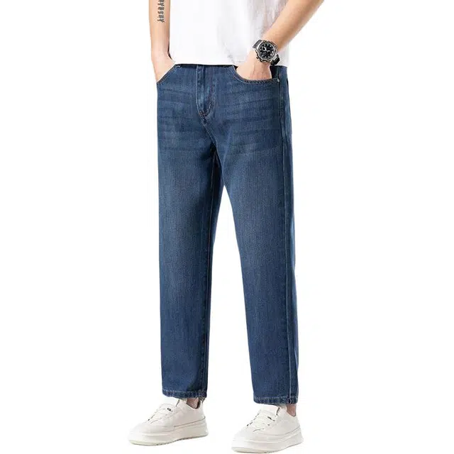 宝米卡 薄款休闲宽松直筒时尚舒适百搭牛仔裤 男女同款