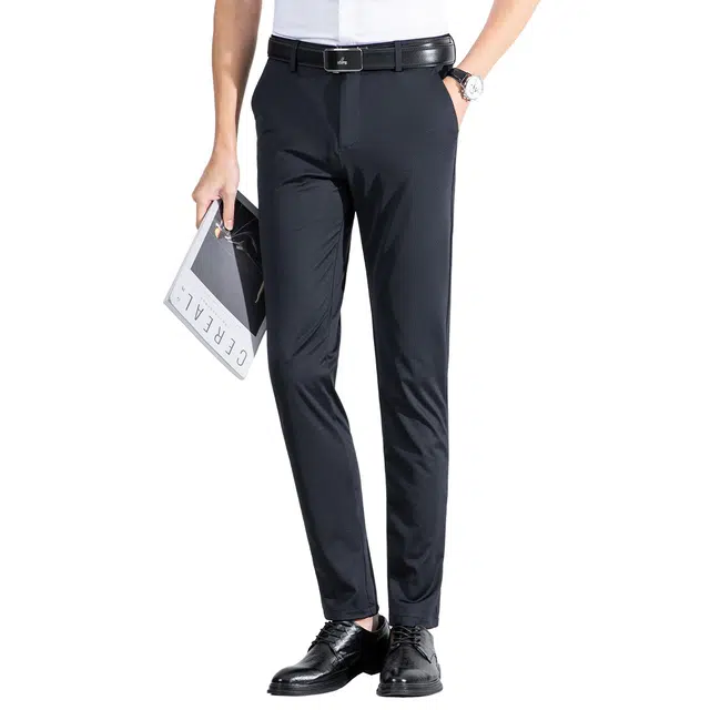 富铤 纯色爽滑垂顺舒适透气简约日常通勤直筒休闲裤 男款