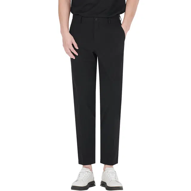 利郎 纯色刺绣九分裤商务弹力质感极简风西装裤 男款 黑色