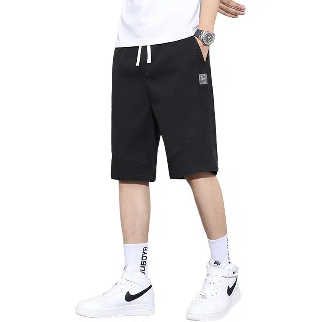 协协乐 夏季薄款凉感透气冰丝美式高街宽松直筒百搭设计感运动五分中裤休闲短裤 男款