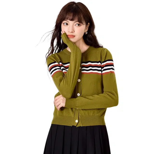 法文箱子 时尚休闲条纹简约圆领长袖百搭针织衫 女款