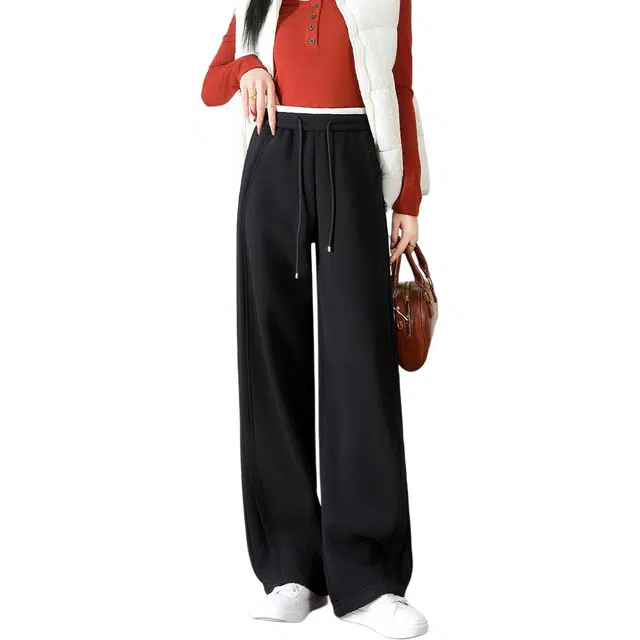 法文箱子 加绒加厚高腰宽松纯色休闲裤 女款