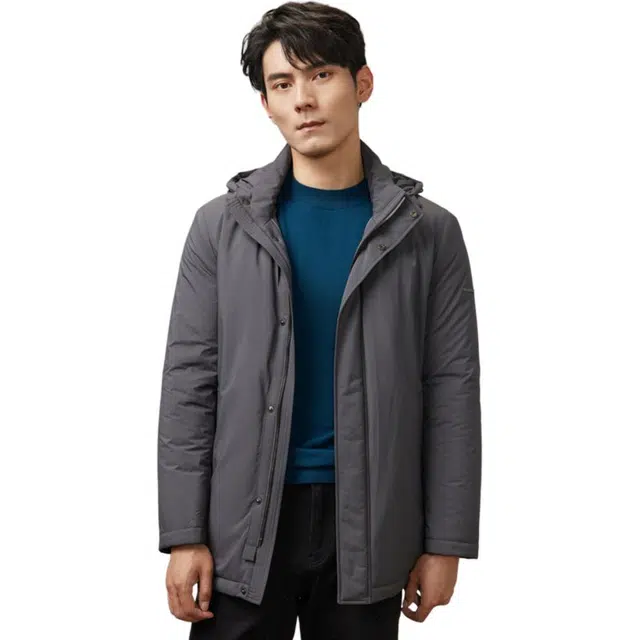 依文 高级感商务纯色休闲拉链棉服 男款 灰色