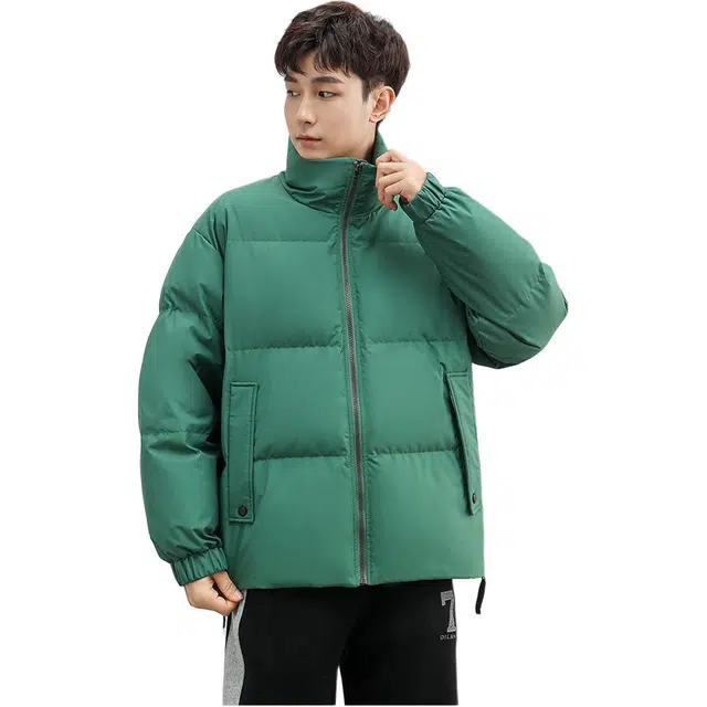 鸭鸭 纯色抗皱短款面包羽绒服 男款