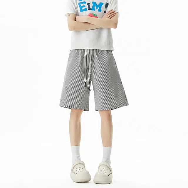 颂希尔 美式高街条纹宽松百搭休闲短裤 男女同款
