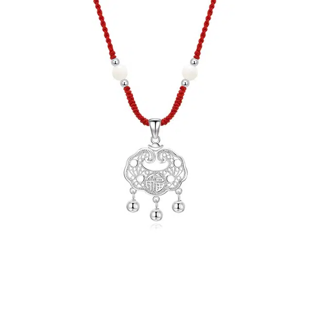 银色饰界 新中式长命锁 小众高级 福运满满 气质百搭 创意潮酷#好运 合金 菩提 精美项链 男女同款情侣款