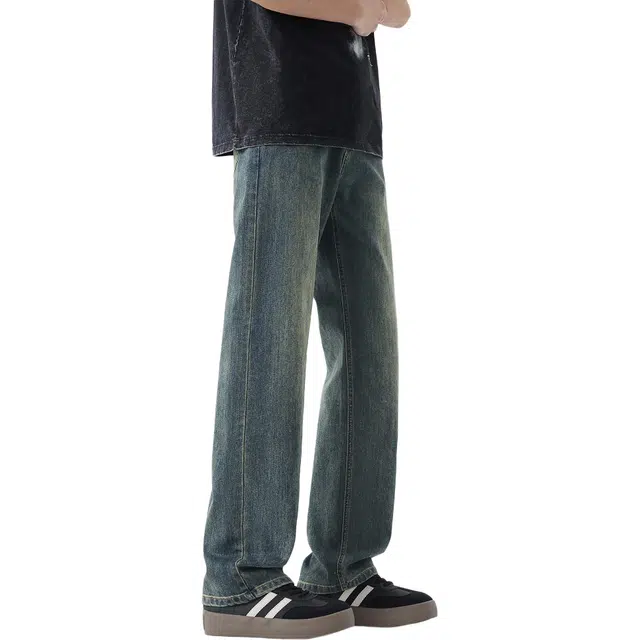 瑞梵帝斯 美式百搭潮流直筒 薄直筒宽松长裤薄款做旧宽松透气潮牌冰丝凉感牛仔裤 男款