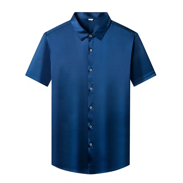 太子龍 品牌男装桑蚕丝男春夏高档轻奢重磅商务休闲纯色真丝短衬衣衬衫 男款