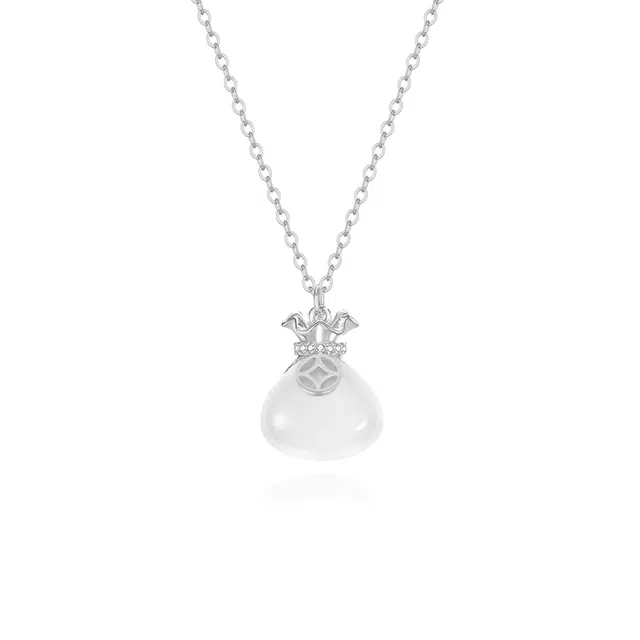 七好美银 有钱花钱袋子新中式国风古典复古轻奢精致复古平安招财纳福转运时尚白月光百搭#好运 玉髓 项链 女款