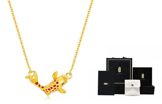 吉珂 富贵鱼项链女 小众设计招财富贵有余金色鱼吊坠 女朋友 闺蜜礼物  精美礼盒